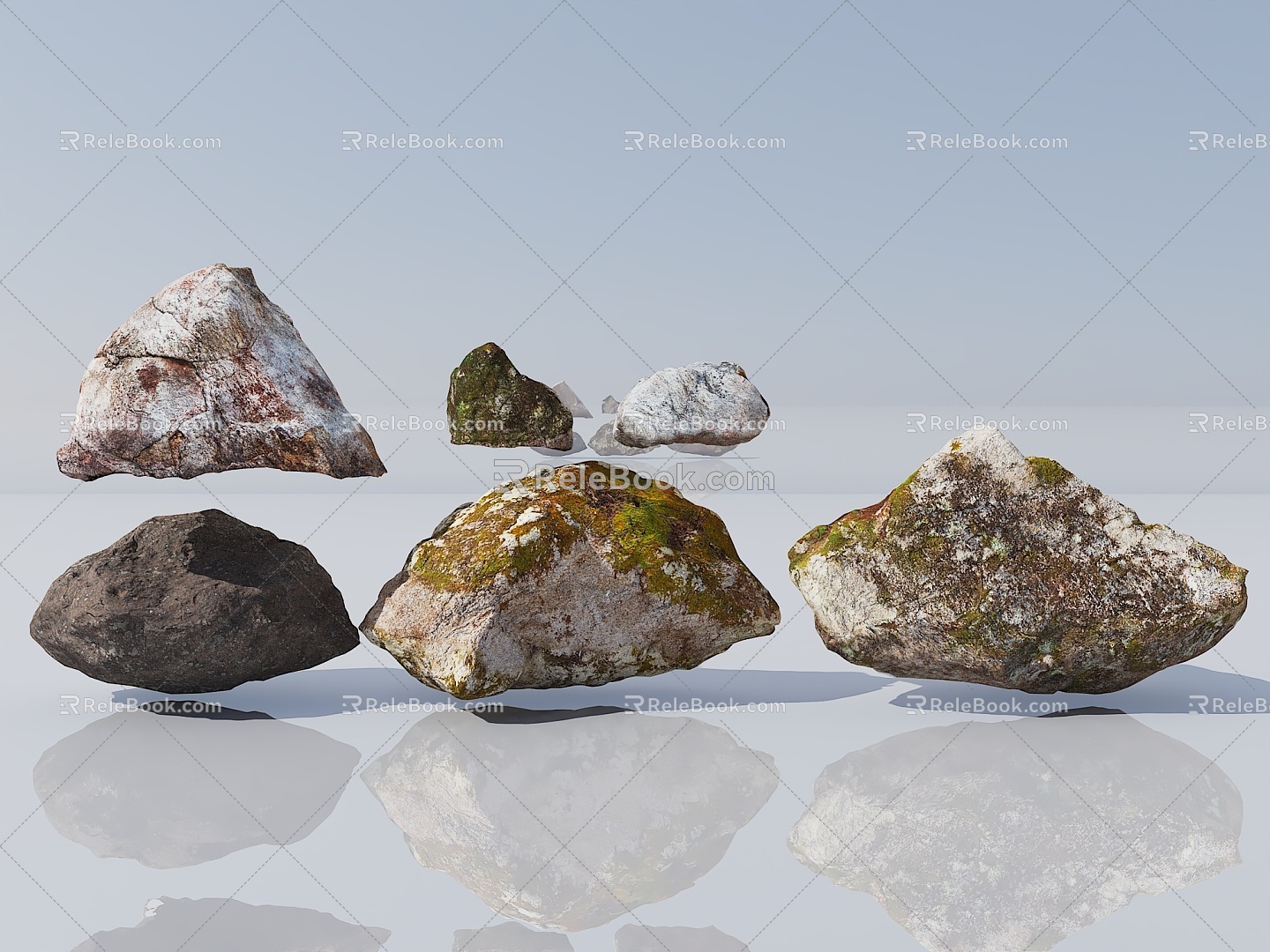 Stone Granite Stone Ground Stone Ground Moss Stone Forest Ground Primeval Forest Pavement Stone Pile Sand Pebbles Special Shapes 3d model