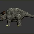 Fantasy Creature With Gray Scaly Skin Brown Horns Yellow Eyes Open Mouth And Yellow Claws