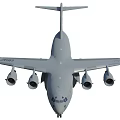 C17 Transport Aircraft Front View Featuring Four Engines Tail Section And Landing Gear