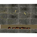 Modern Luxury Fireplace Design With Black Wall Gold Branch Patterns And Flames 3d model