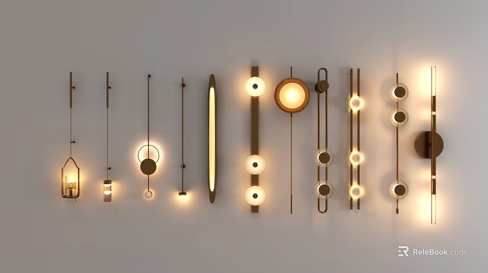Stylish Modern Wall Lamps With Various Designs And Warm Lighting For Home Decor 3d model 