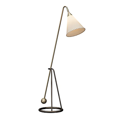Stylish Modern Floor Lamp With Metal Tripod Base Conical Fringed Edge Lampshade 3d model