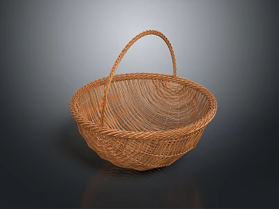 Durable Round Woven Wicker Basket With Handle For Home Storage Organizing 3d model