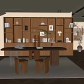 Middle Style Study Bookcase Desk and Chair 3d model