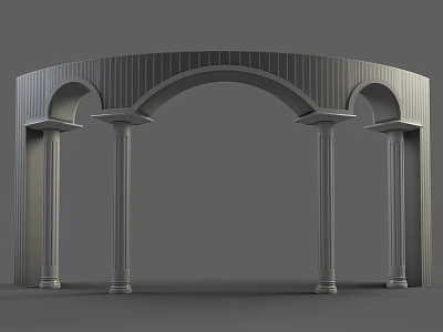 Curved Gray Stone Roman Columns In Archway Structural Design Elements 3d model