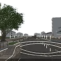 Garden Landscape Design With Canal Bridge Trees And Surrounding Houses