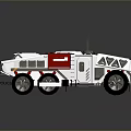 Futuristic Functional Vehicle With White And Red Exterior And Multi Wheel Structure