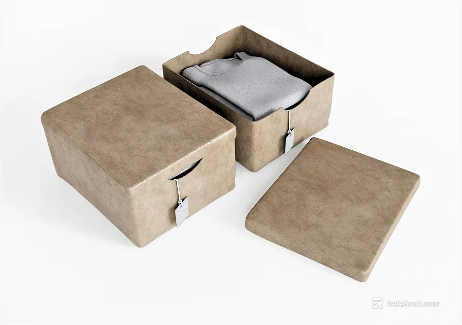 Brown Fabric Storage Boxes For Home Organizing With Open Case And Gray Cloth Lining 3d model 