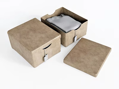 Brown Fabric Storage Boxes For Home Organizing With Open Case And Gray Cloth Lining 3d model