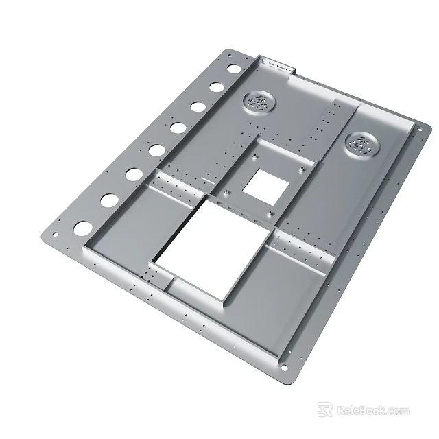 Industrial Metal Plate Component With Multiple Holes And Mounting Structures 3d model 