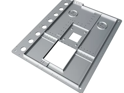 Industrial Metal Plate Component With Multiple Holes And Mounting Structures 3d model