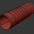 Vintage Handcrafted Cylindrical Container With Layered Brown Red Yellow Stripes And Textured Surface