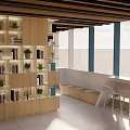 Book Art Inspired Library Interior With Wooden Ceiling Beams Bookshelves And Natural Light