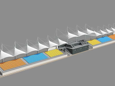 Public Stadium Facility With White Membrane Roof And Colorful Seats 3d model