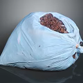 Blue Garbage Bag Filled With Brown Trash And Waste On Gray Background 3d model