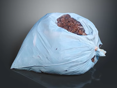 Blue Garbage Bag Filled With Brown Trash And Waste On Gray Background 3d model