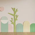 Soft Pastel Background Wall With Tree Shaped Decoration Circular Accents And Arched Elements 3d model