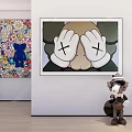 Art Gallery Interior With Colorful Floral Painting X Eyes Artwork And Doll Figure
