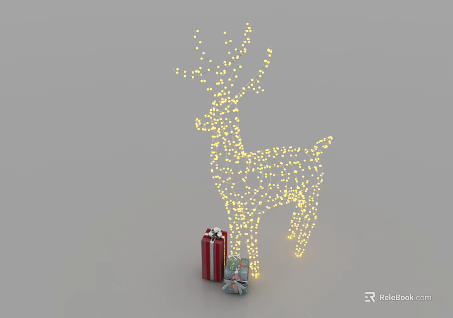 Deer Shaped Decorative Light With Fairy Lights And Festive Gift Boxes 3d model 