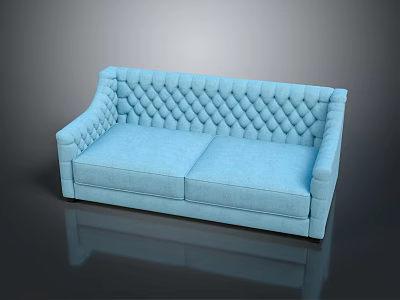 Light blue diamond tufted two-seater sofa with modern minimalist design 3d model
