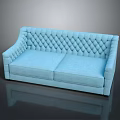 Light blue diamond tufted two-seater sofa with modern minimalist design