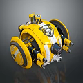 Yellow And White Cartoon Robot Vehicle With Large Wheels And Animal Face Design