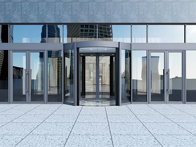 Modern Building Entrance With Glass Revolving Door And Marble Floor 3d model