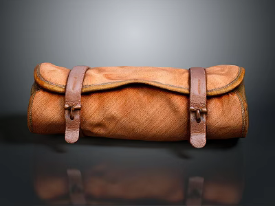 Brown Rolled Leather Bag With Belt Buckle Closure And Classic Design 3d model