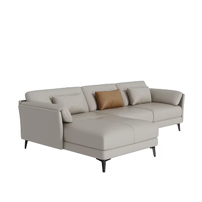 Modern Beige Sectional Sofa With Brown Cushions Black Legs And Leather Upholstery 3d model