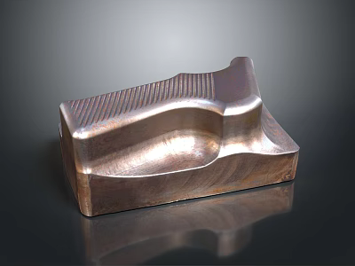 Abstract Metallic Sculpture Carving With Curved Design And Shiny Surface On Dark Reflective Background 3d model