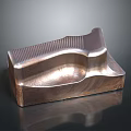 Abstract Metallic Sculpture Carving With Curved Design And Shiny Surface On Dark Reflective Background