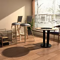 Modern Living Room With Glass Sideboard Bar Stools Round Table And Chairs