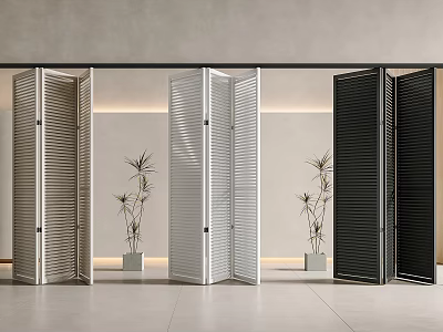 Modern Interior Folding Doors in Silver White and Black with Decorative Plants 3d model
