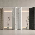 Modern Interior Folding Doors in Silver White and Black with Decorative Plants
