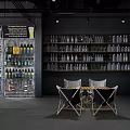 Modern Bar Interior With Wooden Tables Chairs And Shelves Full Of Bottles