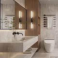 Modern Bathroom With Marble Walls Large Mirror Smart Toilet And Glass Shower