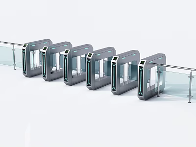 Modern Public Facility Turnstiles With Metal Body Glass Railings And Access Control 3d model