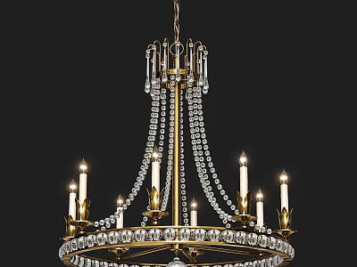 Luxurious Crystal Chandelier With Golden Metal Frame And Hanging Candle Light Pendants 3d model