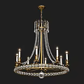 Luxurious Crystal Chandelier With Golden Metal Frame And Hanging Candle Light Pendants