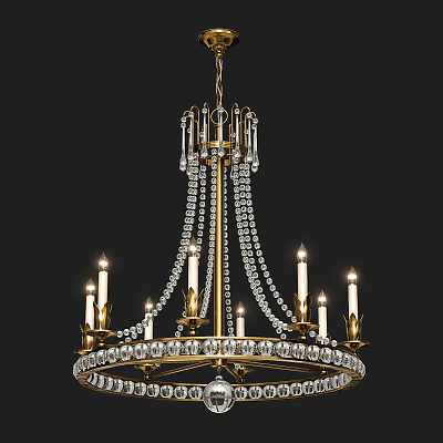 Luxurious Crystal Chandelier With Golden Metal Frame And Hanging Candle Light Pendants 3d model