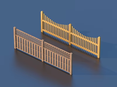 Wooden Garden Decorative Fences With Lattice And Wavy Top Designs 3d model