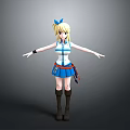 3D Anime Character Model With Blonde Hair Blue Bow Arms Outstretched Blue Skirt Brown Boots