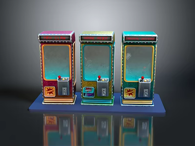 Three Colorful Retro Arcade Machines as Classic Entertainment Appliances for Gaming 3d model