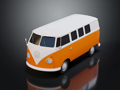 Classic Volkswagen Bus Exterior Design With Orange And White Body And Windows 3d model