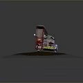 Tricycle Red Frame Canopy Decorative Details Parked On Muddy Grassy Circular Area With Gray Background