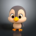 Cute Gray Beige Cartoon Penguin 3D Model With Big Eyes Yellow Beak And Shiny Surface