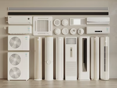 Different Types Of Air Conditioners And Fans Displayed 3d model