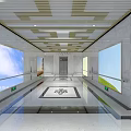 Modern Public Corridor With Marble Walls Large Screens Ceiling Design Floor Pattern And Handrails