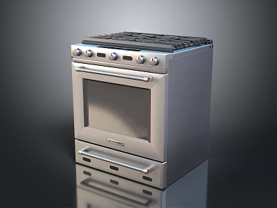 Stainless Steel Kitchen Stove With Gas Cooktop Oven And Control Knobs 3d model