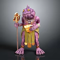 Fantasy Game Movie Character Purple Skinned Creature With Large Eyes Holding Staff And Golden Container